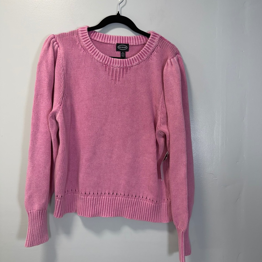 Scoop Womens Pink Puff Sleeve‎ Cotton Knit Crewneck Sweater XL SC110045307
